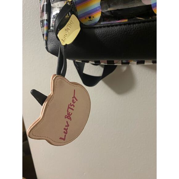 LUV BETSEY JOHNSON‎ Kitty Unicorn Lg Black Striped Clear Backpack NWOT - Picture 3 of 9